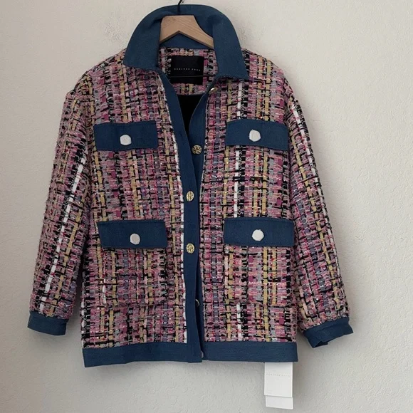 NWT Endless Rose Pink and Blue Tweed jacket size small - looks so Chanel - Picture 1 of 11